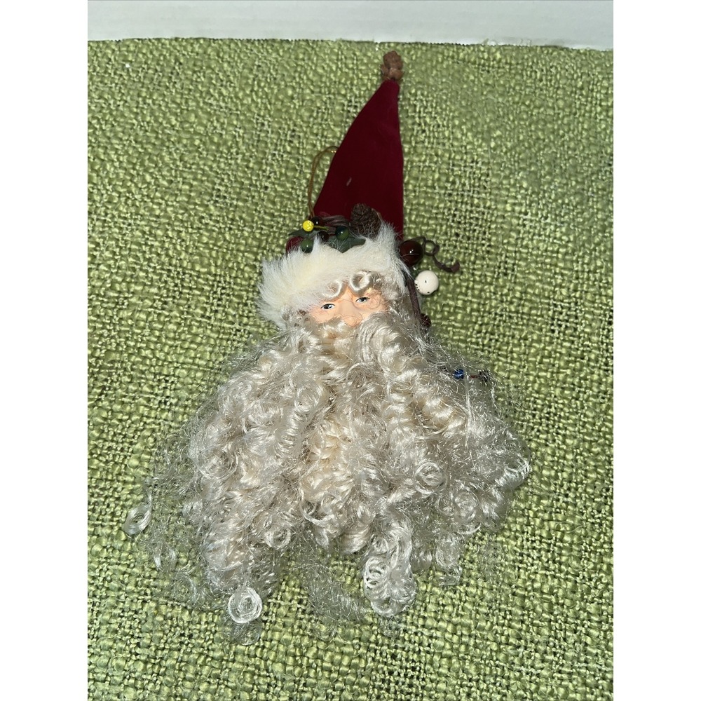 Old World Father Christmas Santa Head Ornament Blue Red Hat 9" (inc. beard)
